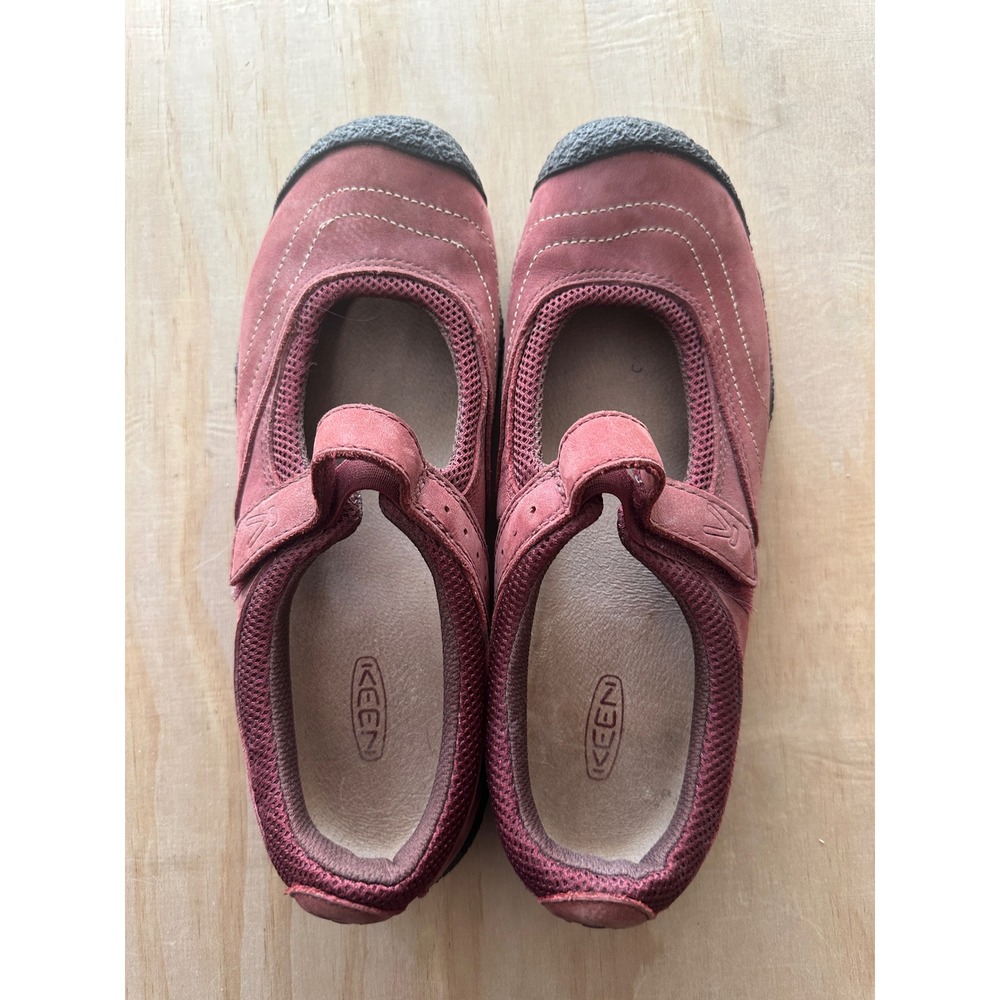 Keen Women Burgundy Red Nubuck Leather Mary Jane Flats Hook Loop Strap Shoes - Picture 8 of 9